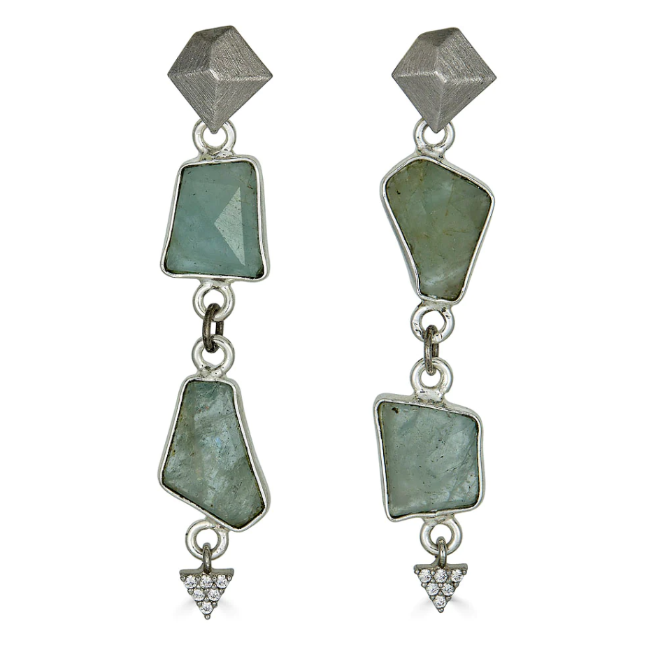 Asymmetrical Aquamarine Silver Earrings