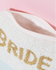 Gold Bride Print White Beaded Coin Purse