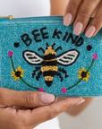 Bee Kind Slogan Beaded Coin Pouch