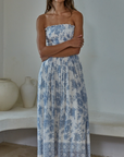 Rayon Floral Smocked Strapless Midi