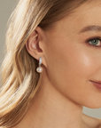 Silver Diamond Hoop Pearl Drop Earrings