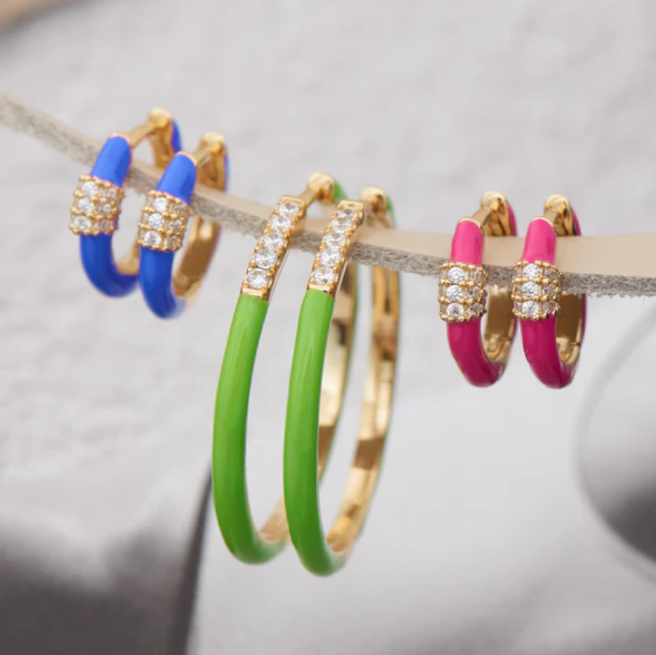 Neon Pink Enamel Carabiner Hoop Earrings