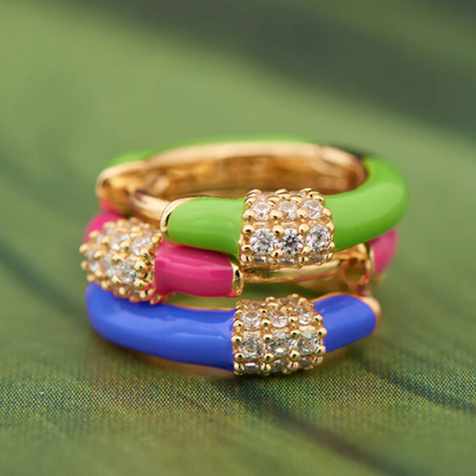 Neon Blue Enamel Carabiner Gold Huggie