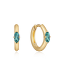 Gold Teal Sparkle Emblem Hoop Earrings