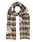 Black/Ivory Roses on Checks Scarf