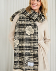 Black/Ivory Roses on Checks Scarf