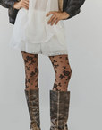 Flocked Floral Tights Espresso