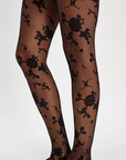 Black Flocked Floral Tights M/L