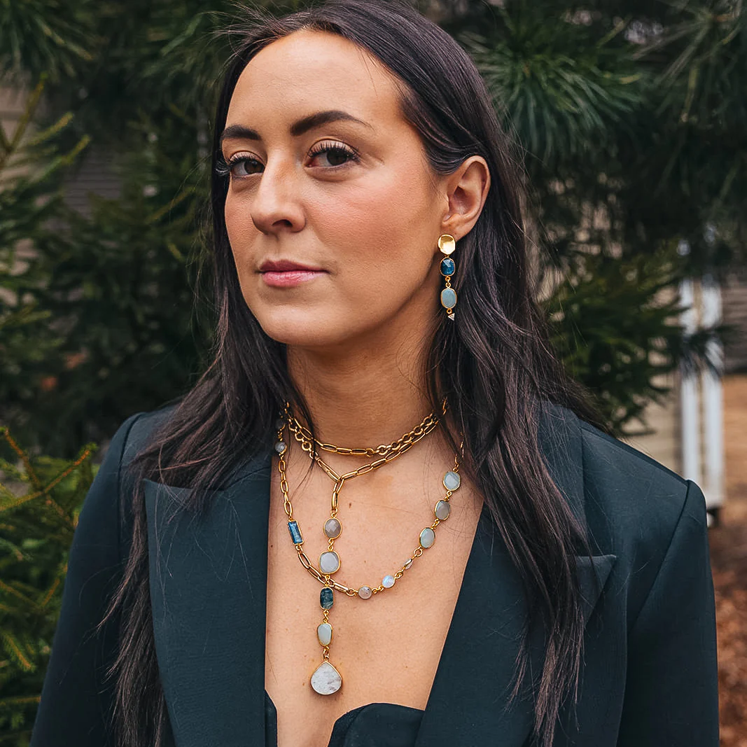 Gold Lariat w/Kyanite, Moonstone and