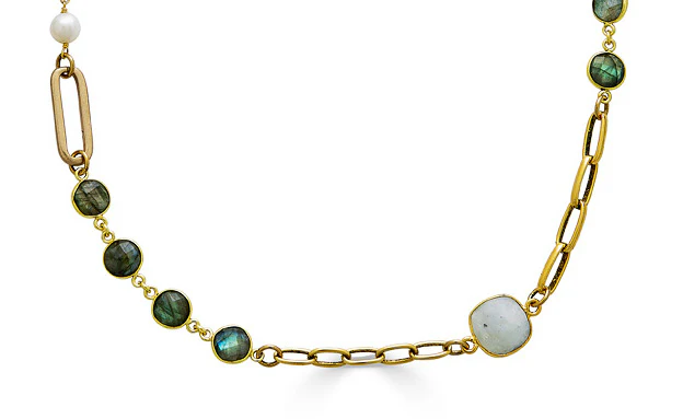 Gold Moonstone Kyanite Aquama Short Neck