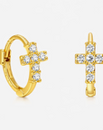 14K GP Huggie Hoop w/ CZ Cross