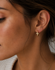 14K GP Huggie Hoop w/ CZ Cross