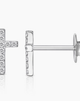 Rhodium Plated Cz Cross Stud Earrings