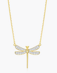 Gold Dragonfly Pave Pendant Necklace