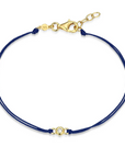 Bezel-Set Double Silk Cord Bracelet Blue