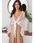 Open Knit Crochet Tie Top- White