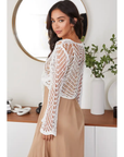 Open Knit Crochet Tie Top- White