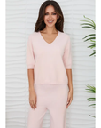 V-neck 3/4 Sleeve Knit Top
