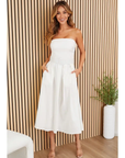 Belted Strapless Midi Dress