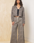 Leopard Stretch Denim Wide Leg