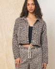 Leopard Stretch Denim Crop Jacket