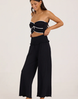 Rib Knit Smocked Wide Leg Pants