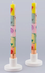 9" Taper Candle Pair Pastel Hearts