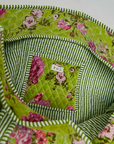Green Botanical Velvet Quilted Tote Bag