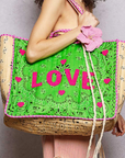 Green Love Bandana Quilted Tote Bag