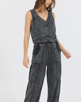 Washed Twill Button Front Vest