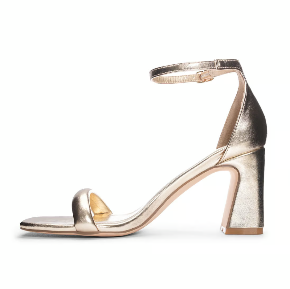 gold one shoulder long dress Carolyn Gold Low Stiletto Heel Sandal – SCHUTZ main image 1