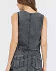 Washed Twill Button Front Vest