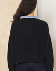 Black Cropped Sweater With Denim Collar