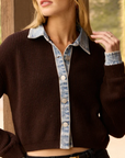 ButtonCardigan w/ Denim Collar/Cuff