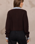 ButtonCardigan w/ Denim Collar/Cuff
