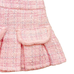 Fur Trim Pleated Tweed Skirt