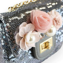 Load image into Gallery viewer, Floral Appliques Sequin Purse - Pewter