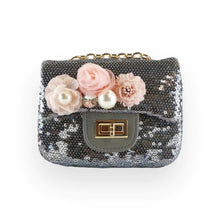Load image into Gallery viewer, Floral Appliques Sequin Purse - Pewter