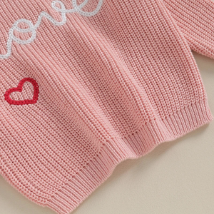 Love Heart Embroidery Knit Sweater