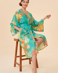 Hummingbird Kimono Gown - Aqua