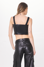 Load image into Gallery viewer, Black Faux Leather Corset Top