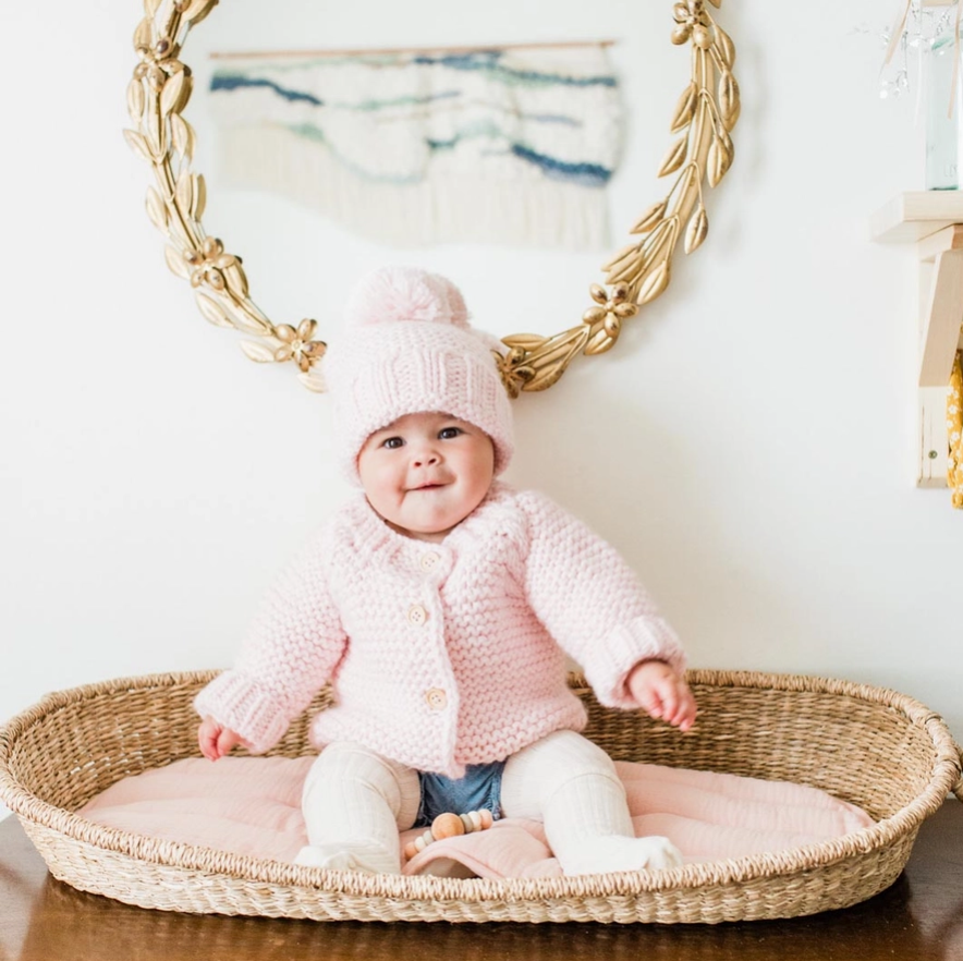 Garter Stitch Cardigan Sweater - Blush