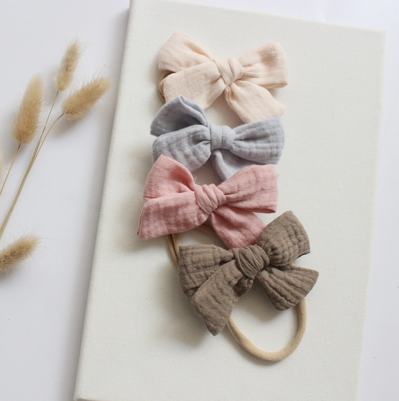 Baby Headband with Muslin Bow Pink
