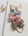 Baby Headband with Muslin Bow Pink