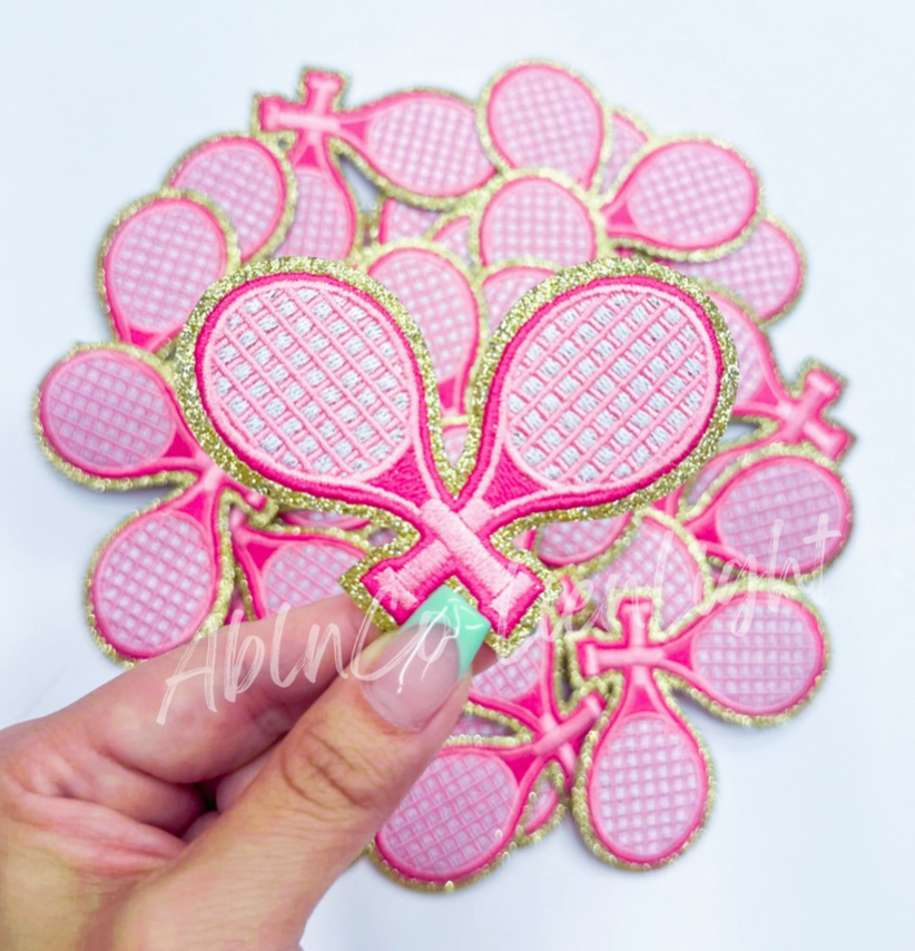 Glitter Pink Tennis Racket Patch