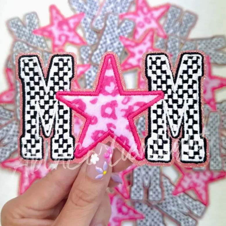 Mom Checkered Cheetah Patch Pink