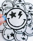 Star Bolt Glitter Smiley Patch White