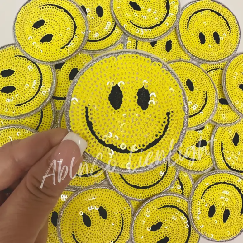 Yellow Sequin Smiley Patch