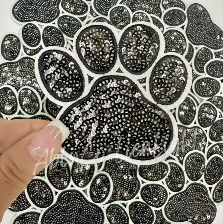 Sequin Paw Print Patch Black