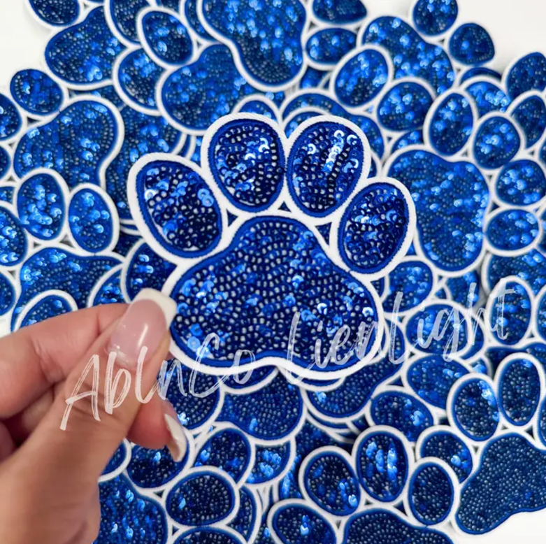 Sequin Paw Print Patch Blue